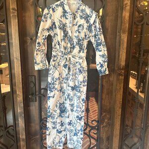 by Anthropologie blue floral jumpsuit size 2 petite